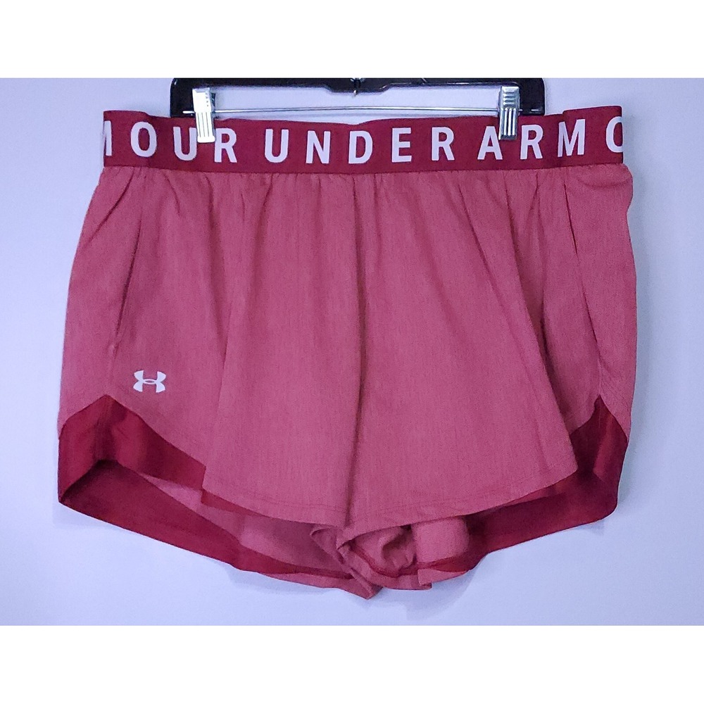 Under Armour Womans Size‎ 2X Play Up 3.0 Spellout Pocket Shorts Pink/ Red